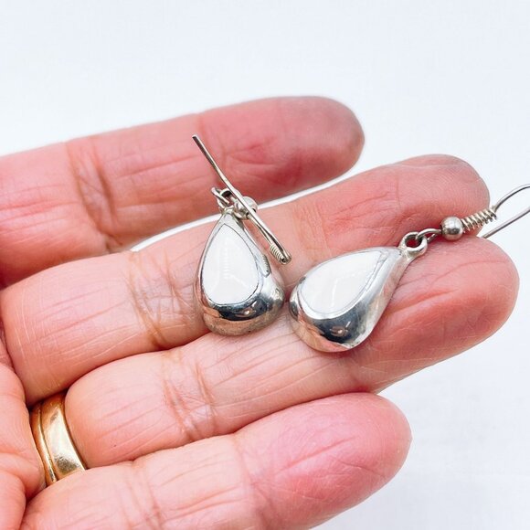 Sterling Silver & White Howlite Stone Teardrop Dangle Earrings - Picture 3 of 7